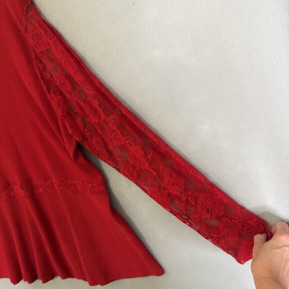 INC Top Women Plus SZ 3X Red Blouse Peplum Lace Sleeve Holiday Party Christmas - Picture 9 of 13